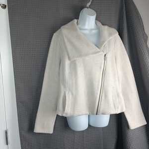 Cabi XL Cream Textured Quilted Asymmetrical Zip Jacket Cotton Blend Moto Style